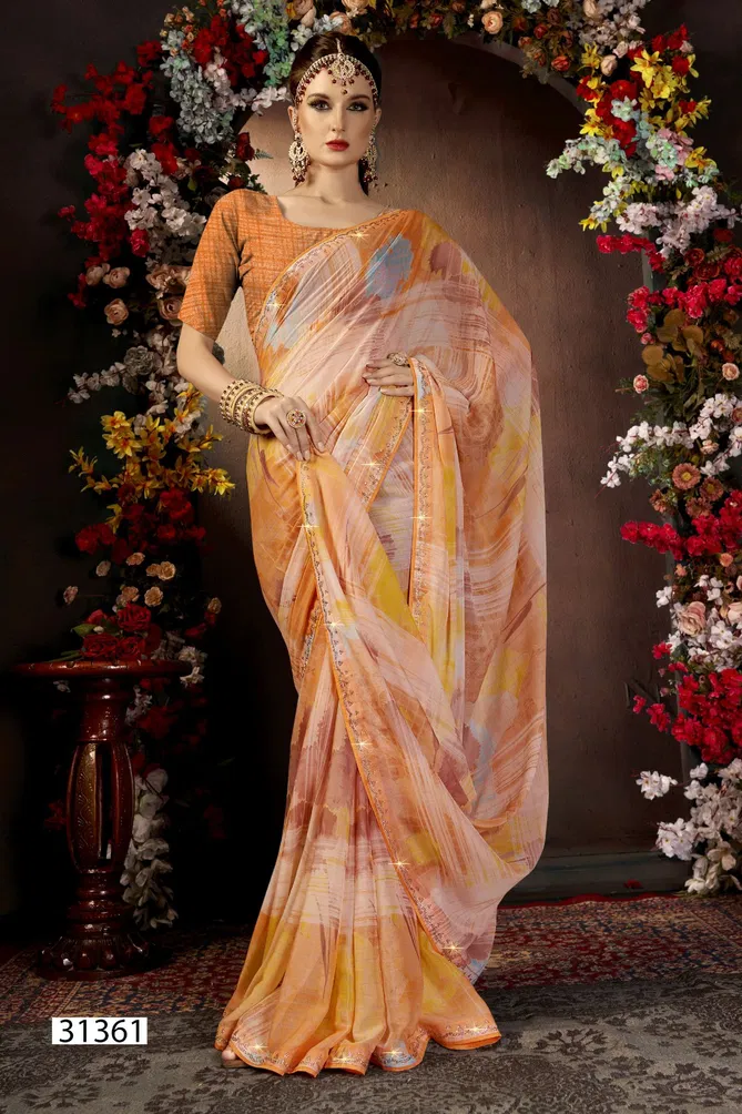 Gunakshi By Vallabhi Moss Georgette Printed Sarees Suppliers In India